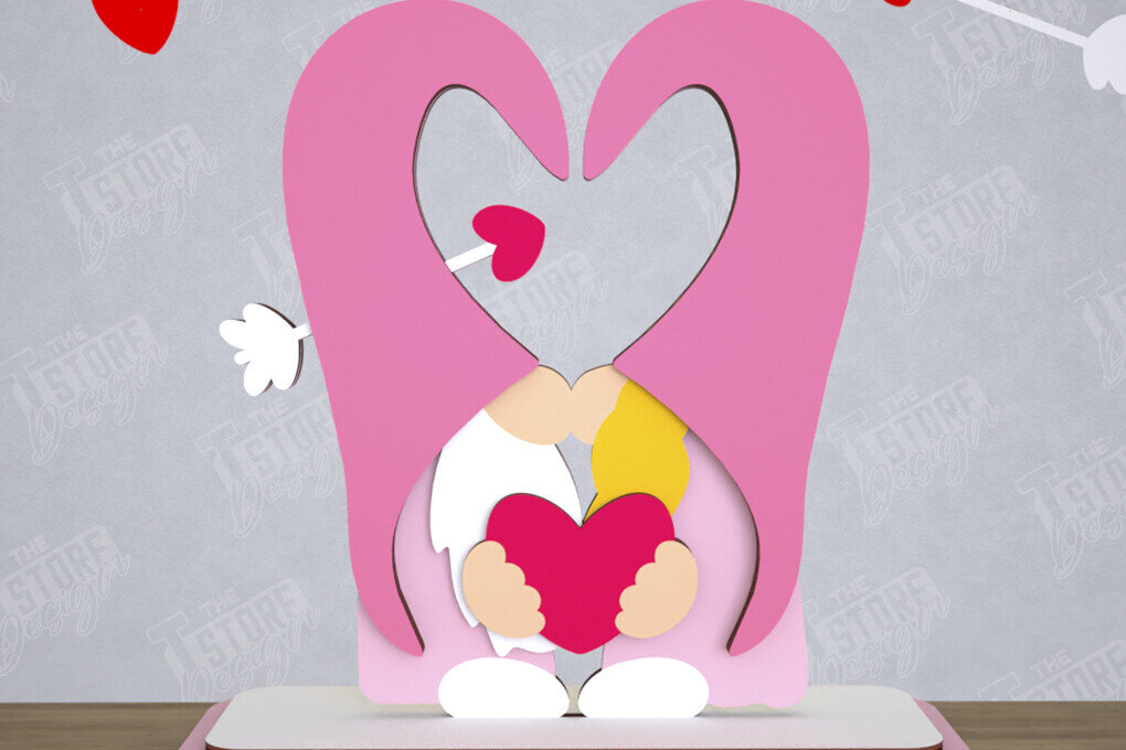 Σετ των 2 Intra απο ξύλο plywood 3mm-4mm πάχος – Gnome του Αγίου Βαλεντίνου | Επιτραπέζιο αγαλματίδιο Δίασταση  20x20 cm INTRAFABR-110328480