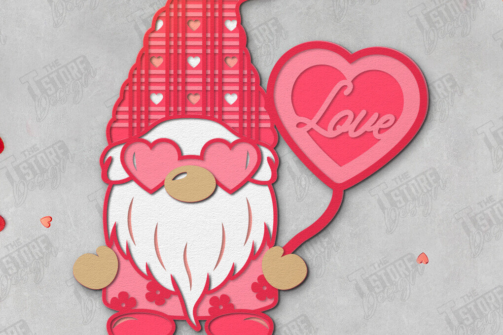 Σετ των 2 Intra απο ξύλο plywood 3mm-4mm πάχος – Gnome του Αγίου Βαλεντίνου | Επιτραπέζιο αγαλματίδιο Δίασταση  20x20 cm INTRAFABR-110743961