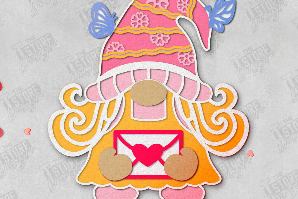 Σετ των 2 Intra απο ξύλο plywood 3mm-4mm πάχος – Gnome του Αγίου Βαλεντίνου | Επιτραπέζιο αγαλματίδιο Δίασταση  20x20 cm INTRAFABR-110743968