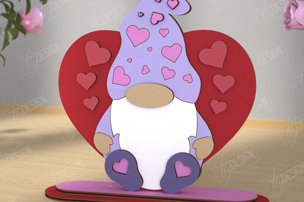 Σετ των 2 Intra απο ξύλο plywood 3mm-4mm πάχος – Gnome του Αγίου Βαλεντίνου | Επιτραπέζιο αγαλματίδιο Δίασταση  20x20 cm INTRAFABR-110119262