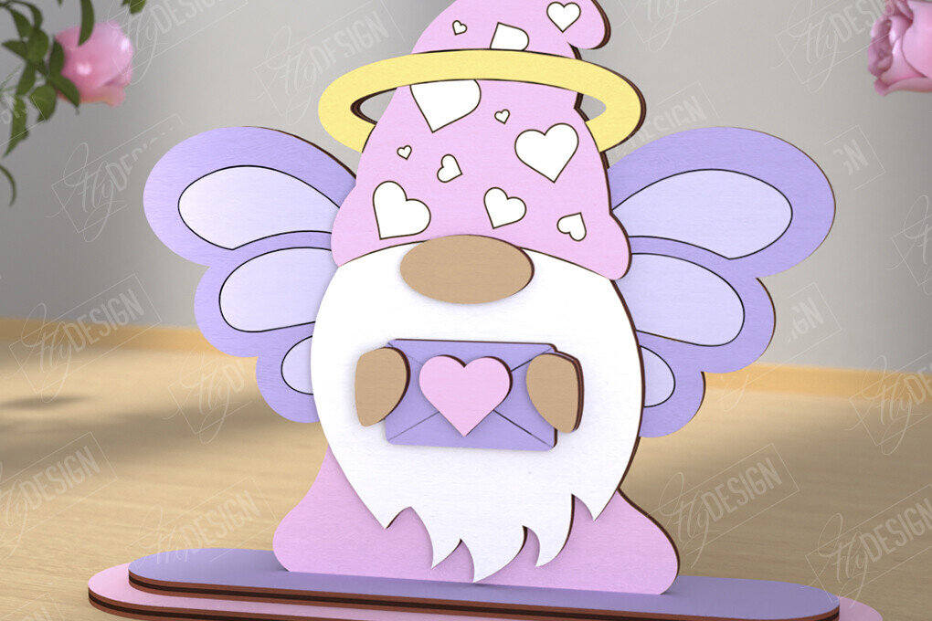 Σετ των 2 Intra απο ξύλο plywood 3mm-4mm πάχος – Gnome του Αγίου Βαλεντίνου | Επιτραπέζιο αγαλματίδιο Δίασταση  20x20 cm INTRAFABR-110119266