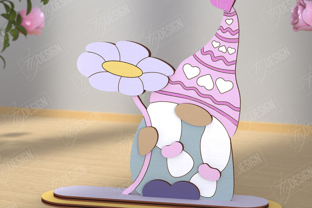 Σετ των 2 Intra απο ξύλο plywood 3mm-4mm πάχος – Gnome του Αγίου Βαλεντίνου | Επιτραπέζιο αγαλματίδιο Δίασταση  20x20 cm INTRAFABR-110119301