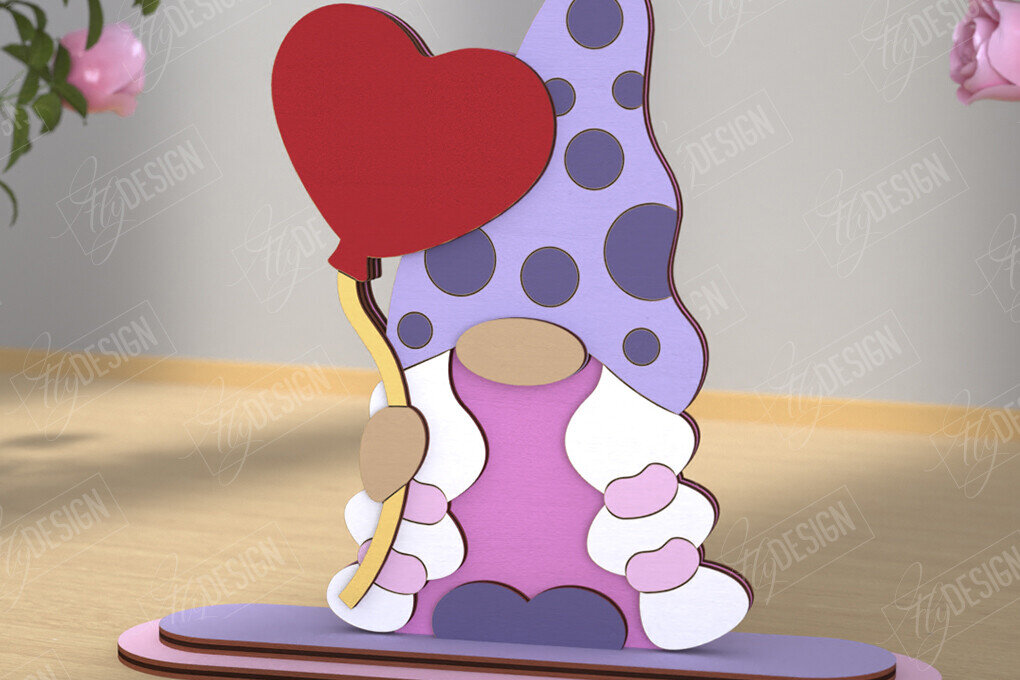 Σετ των 2 Intra απο ξύλο plywood 3mm-4mm πάχος – Gnome του Αγίου Βαλεντίνου | Επιτραπέζιο αγαλματίδιο Δίασταση  20x20 cm INTRAFABR-110119348