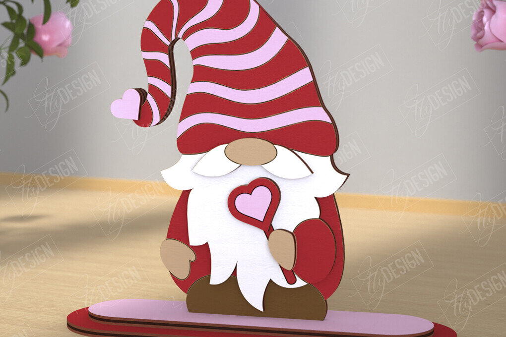 Σετ των 2 Intra απο ξύλο plywood 3mm-4mm πάχος – Gnome του Αγίου Βαλεντίνου | Επιτραπέζιο αγαλματίδιο Δίασταση  20x20 cm INTRAFABR-110119360