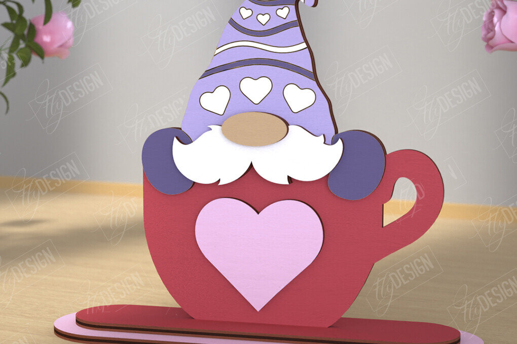 Σετ των 2 Intra απο ξύλο plywood 3mm-4mm πάχος – Gnome του Αγίου Βαλεντίνου | Επιτραπέζιο αγαλματίδιο Δίασταση  20x20 cm INTRAFABR-110119372