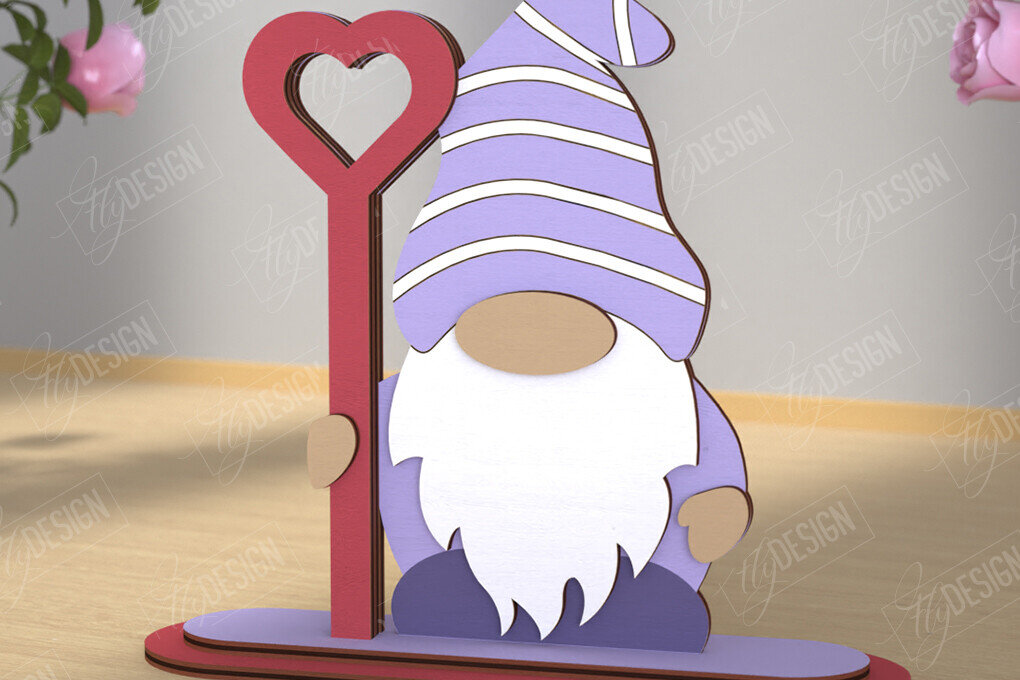 Σετ των 2 Intra απο ξύλο plywood 3mm-4mm πάχος – Gnome του Αγίου Βαλεντίνου | Επιτραπέζιο αγαλματίδιο Δίασταση  20x20 cm INTRAFABR-110119251