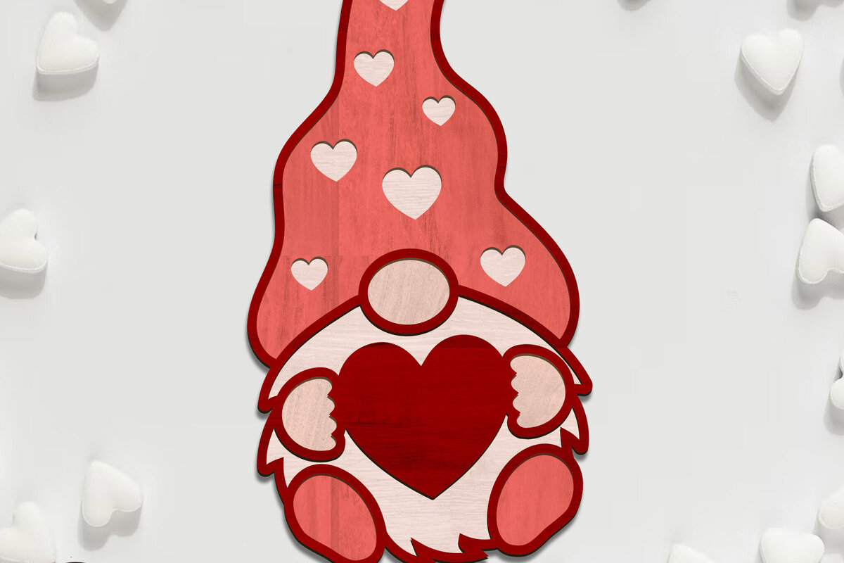 Σετ των 2 Intra απο ξύλο plywood 3mm-4mm πάχος – Gnome για την ημέρα του Αγίου Βαλεντίνου με αρχείο καρδιάς Δίασταση  20x20 cm INTRAFABR-86546159