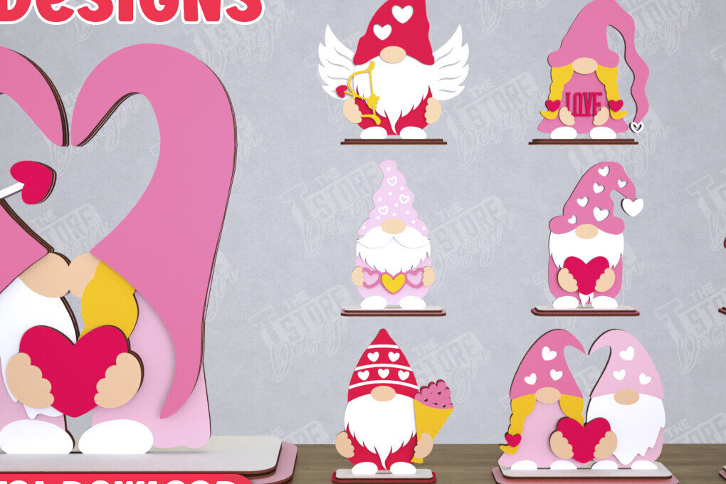 Σετ των 2 Intra απο ξύλο plywood 3mm-4mm πάχος – Πακέτο Gnomes για την Ημέρα του Αγίου Βαλεντίνου | Αρχείο CNC Δίασταση  20x20 cm INTRAFABR-110328555