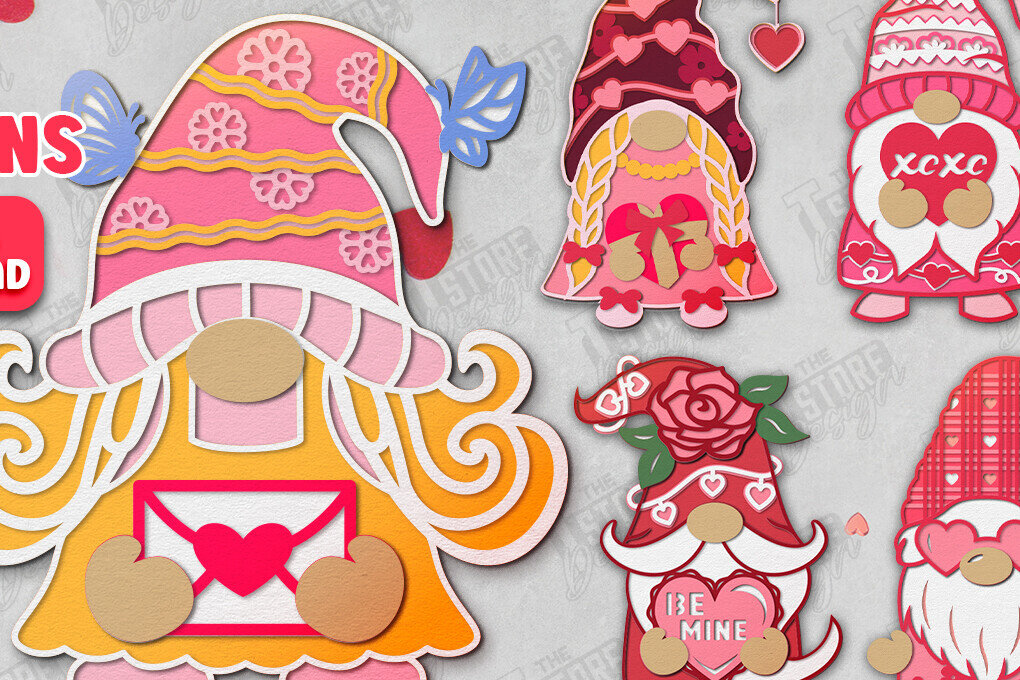 Σετ των 2 Intra απο ξύλο plywood 3mm-4mm πάχος – Πακέτο Gnomes για την Ημέρα του Αγίου Βαλεντίνου | Αργία Δίασταση  20x20 cm INTRAFABR-110744038