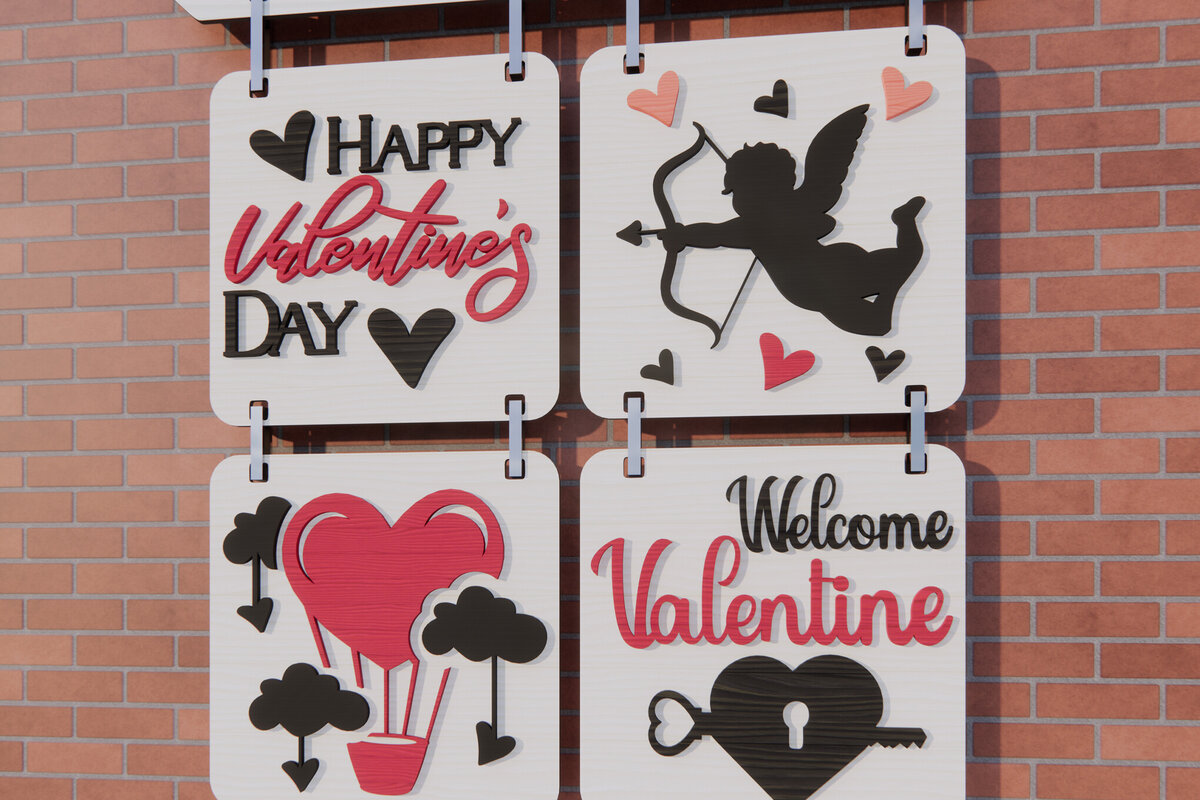 Σετ των 2 Intra απο ξύλο plywood 3mm-4mm πάχος – Κρεμαστή πινακίδα για την ημέρα του Αγίου Βαλεντίνου Κόψιμο με λέιζερ Δίασταση  20x20 cm INTRAFABR-88140104