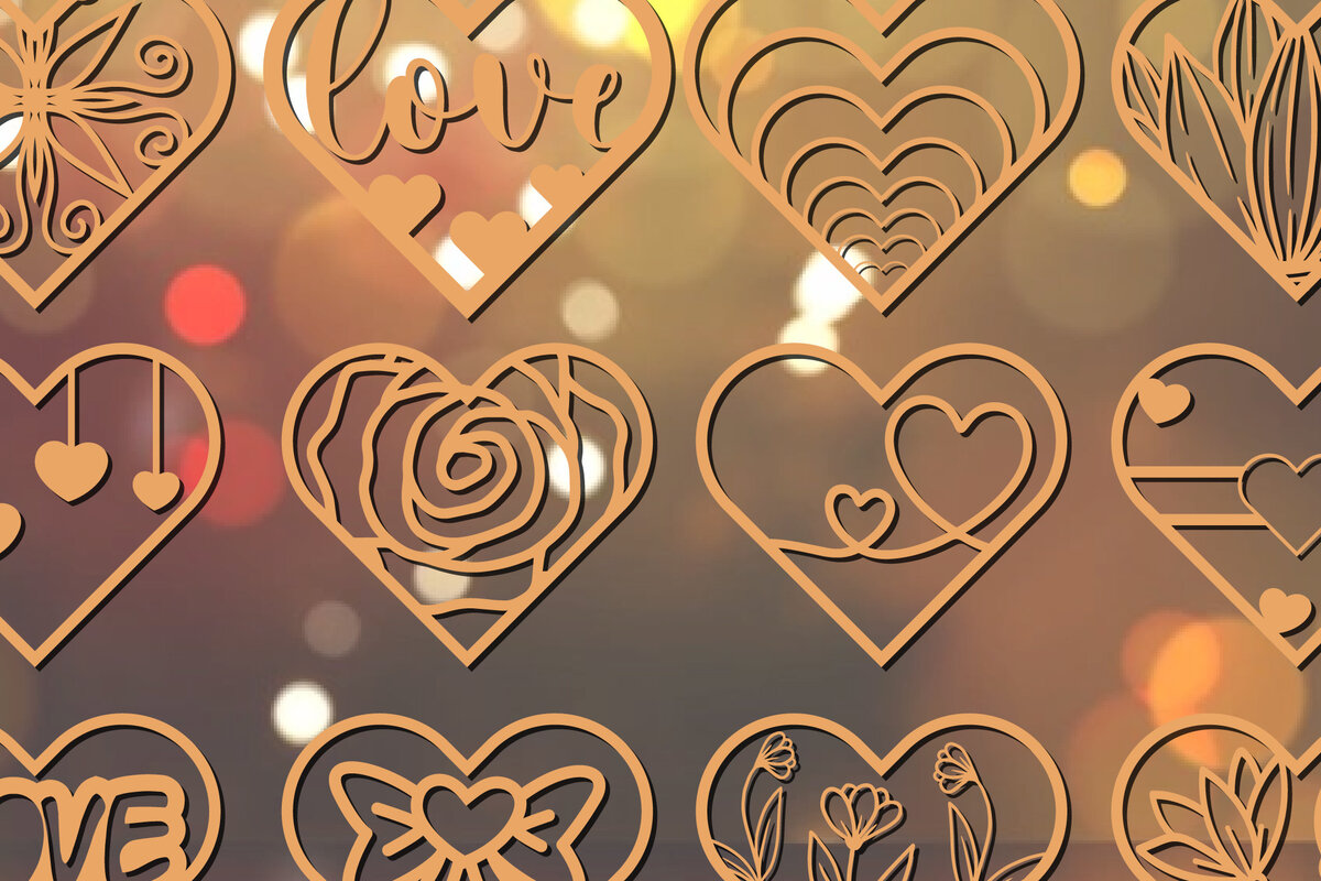 Σετ των 2 Intra απο ξύλο plywood 3mm-4mm πάχος – Χαρτί καρδιάς για την Ημέρα του Αγίου Βαλεντίνου/Αρχείο κοπής με λέιζερ Δίασταση  20x20 cm INTRAFABR-21283530