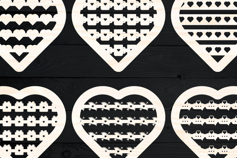 Σετ των 2 Intra απο ξύλο plywood 3mm-4mm πάχος – Πακέτο αρχείου αποκοπής Heart Day Valentines Δίασταση  20x20 cm INTRAFABR-56226929