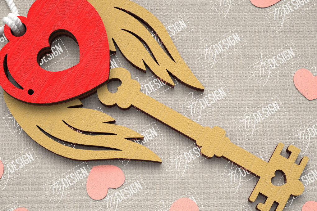 Σετ των 3 Intra απο ξύλο plywood 3mm-4mm πάχος – Κλειδί για την ημέρα του Αγίου Βαλεντίνου| Ιδέα δώρου |Μπρελόκ Δίασταση  5x5 cm INTRAFABR-109808038