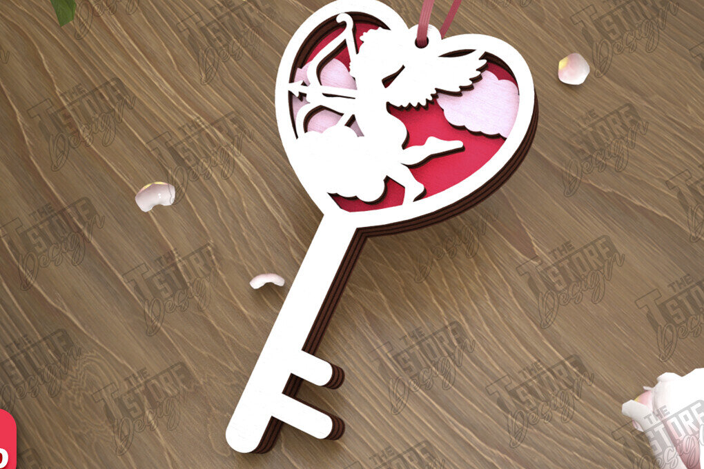 Σετ των 3 Intra απο ξύλο plywood 3mm-4mm πάχος – Κλειδί για την ημέρα του Αγίου Βαλεντίνου| Ιδέα δώρου |Μπρελόκ Δίασταση  5x5 cm INTRAFABR-110260507