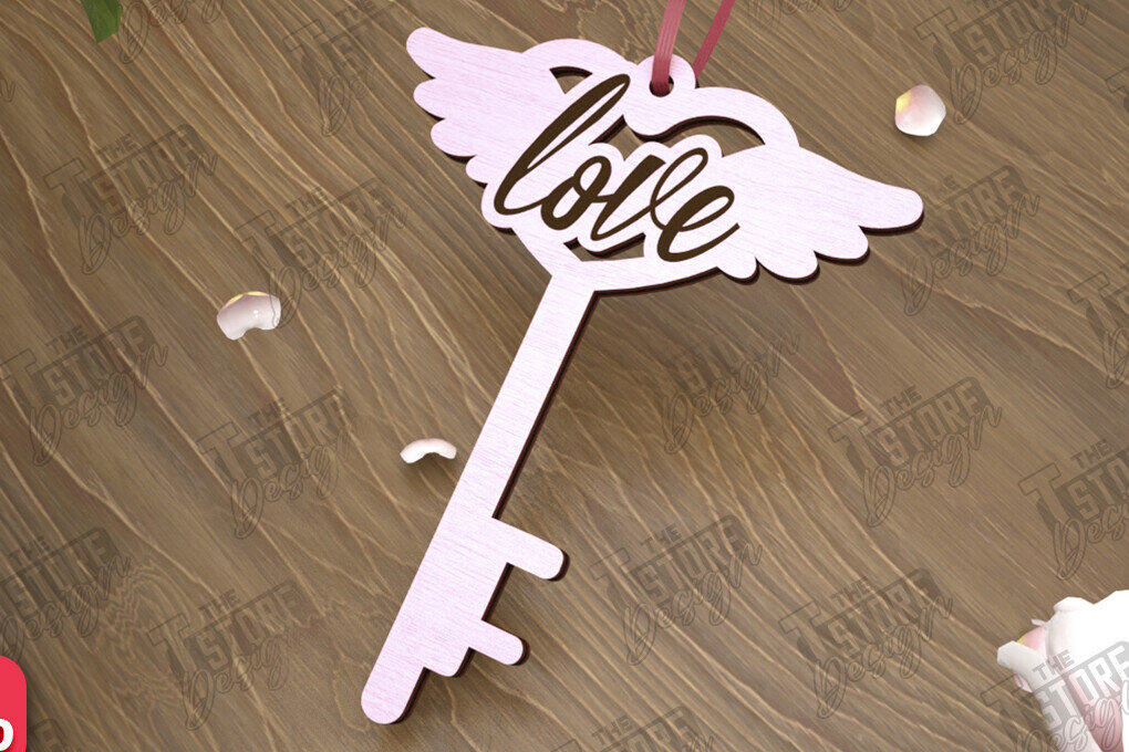 Σετ των 3 Intra απο ξύλο plywood 3mm-4mm πάχος – Κλειδί για την ημέρα του Αγίου Βαλεντίνου| Ιδέα δώρου |Μπρελόκ Δίασταση  5x5 cm INTRAFABR-110260511