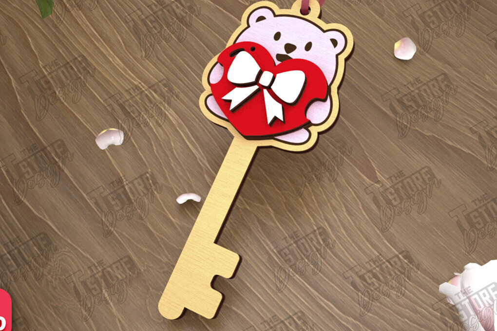 Σετ των 3 Intra απο ξύλο plywood 3mm-4mm πάχος – Κλειδί για την ημέρα του Αγίου Βαλεντίνου| Ιδέα δώρου |Μπρελόκ Δίασταση  5x5 cm INTRAFABR-110260530