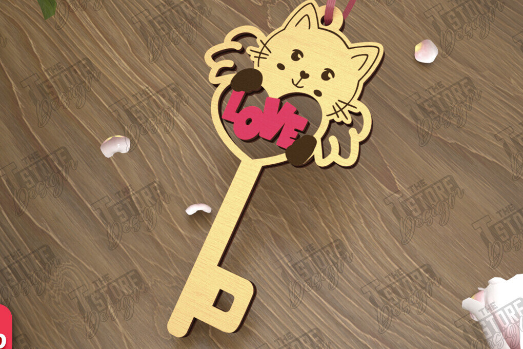 Σετ των 3 Intra απο ξύλο plywood 3mm-4mm πάχος – Κλειδί για την ημέρα του Αγίου Βαλεντίνου| Ιδέα δώρου |Μπρελόκ Δίασταση  5x5 cm INTRAFABR-110260536