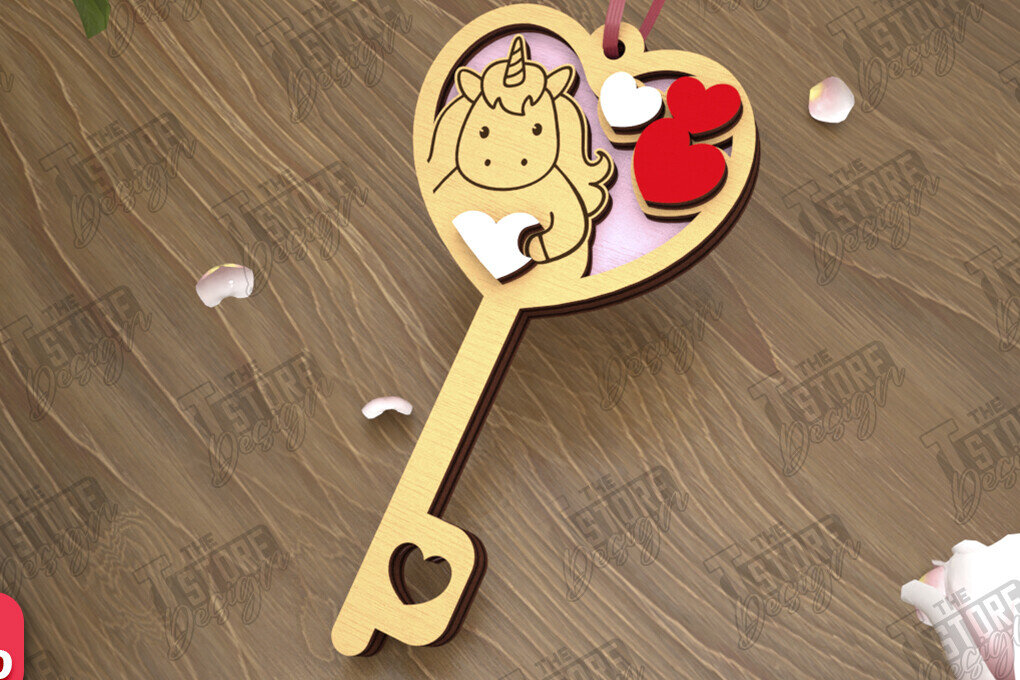 Σετ των 3 Intra απο ξύλο plywood 3mm-4mm πάχος – Κλειδί για την ημέρα του Αγίου Βαλεντίνου| Ιδέα δώρου |Μπρελόκ Δίασταση  5x5 cm INTRAFABR-110260541