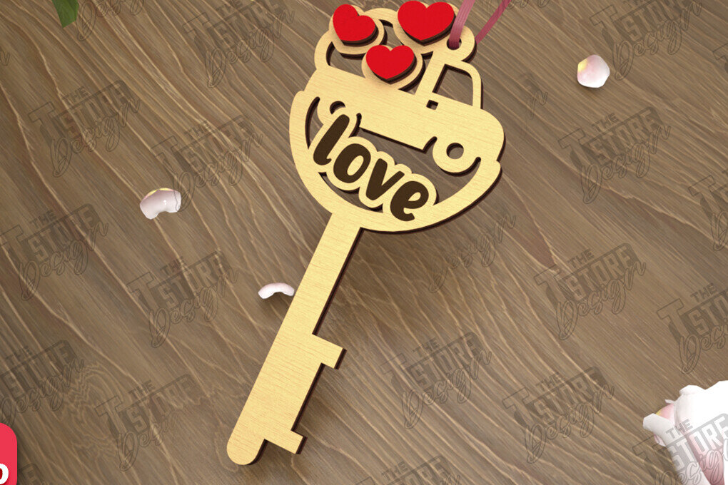 Σετ των 3 Intra απο ξύλο plywood 3mm-4mm πάχος – Κλειδί για την ημέρα του Αγίου Βαλεντίνου| Ιδέα δώρου |Μπρελόκ Δίασταση  5x5 cm INTRAFABR-110260546