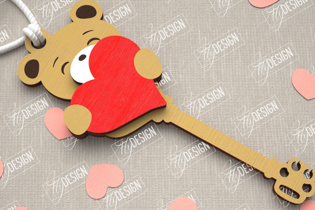 Σετ των 3 Intra απο ξύλο plywood 3mm-4mm πάχος – Κλειδί για την ημέρα του Αγίου Βαλεντίνου| Ιδέα δώρου |Μπρελόκ Δίασταση  5x5 cm INTRAFABR-109808007