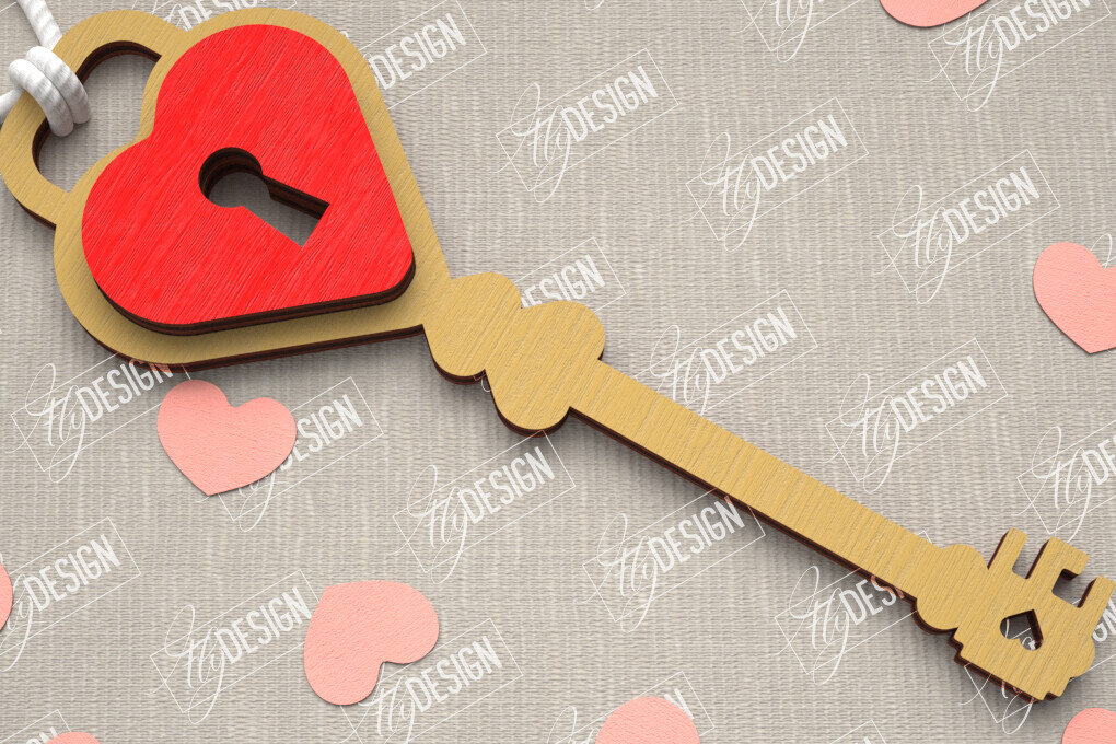 Σετ των 3 Intra απο ξύλο plywood 3mm-4mm πάχος – Κλειδί για την ημέρα του Αγίου Βαλεντίνου| Ιδέα δώρου |Μπρελόκ Δίασταση  5x5 cm INTRAFABR-109808013