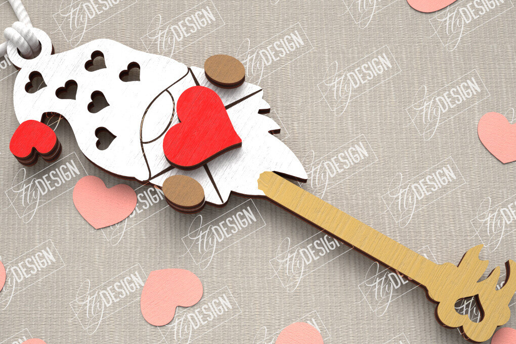 Σετ των 3 Intra απο ξύλο plywood 3mm-4mm πάχος – Κλειδί για την ημέρα του Αγίου Βαλεντίνου| Ιδέα δώρου |Μπρελόκ Δίασταση  5x5 cm INTRAFABR-109808015