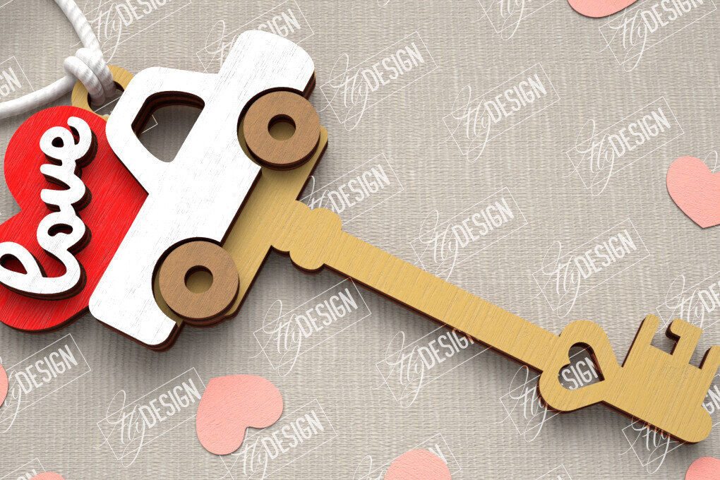 Σετ των 3 Intra απο ξύλο plywood 3mm-4mm πάχος – Κλειδί για την ημέρα του Αγίου Βαλεντίνου| Ιδέα δώρου |Μπρελόκ Δίασταση  5x5 cm INTRAFABR-109808035