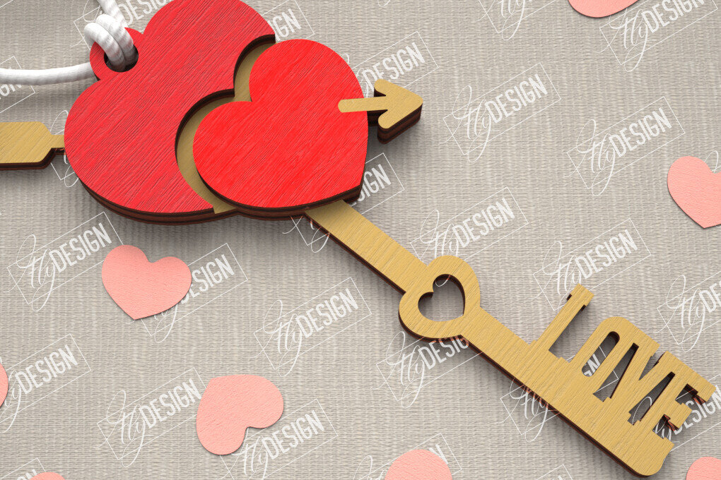 Σετ των 3 Intra απο ξύλο plywood 3mm-4mm πάχος – Κλειδί για την ημέρα του Αγίου Βαλεντίνου| Ιδέα δώρου |Μπρελόκ Δίασταση  5x5 cm INTRAFABR-109808002