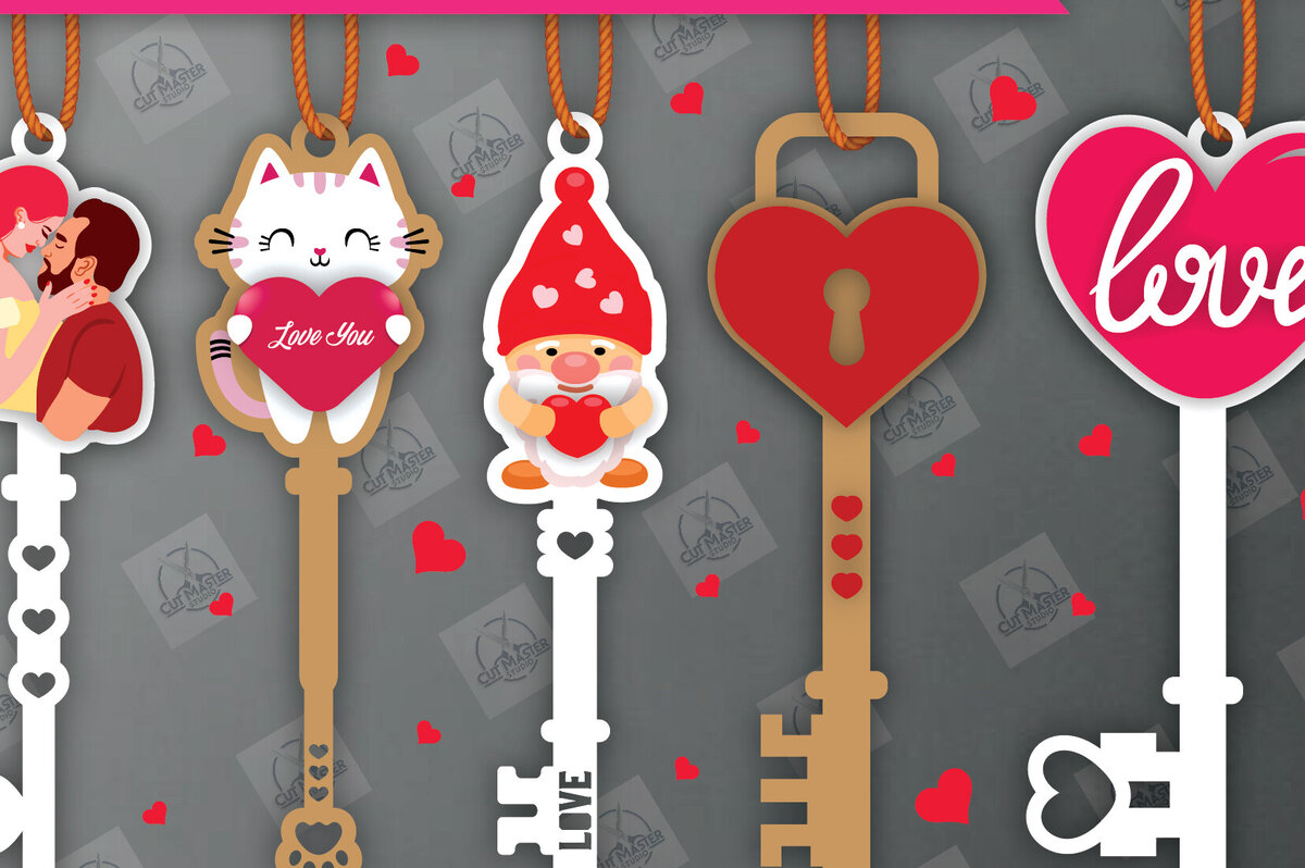 Σετ των 2 Intra απο ξύλο plywood 3mm-4mm πάχος – Πακέτο με κλειδί για την Ημέρα του Αγίου Βαλεντίνου Δίασταση  20x20 cm INTRAFABR-113133848