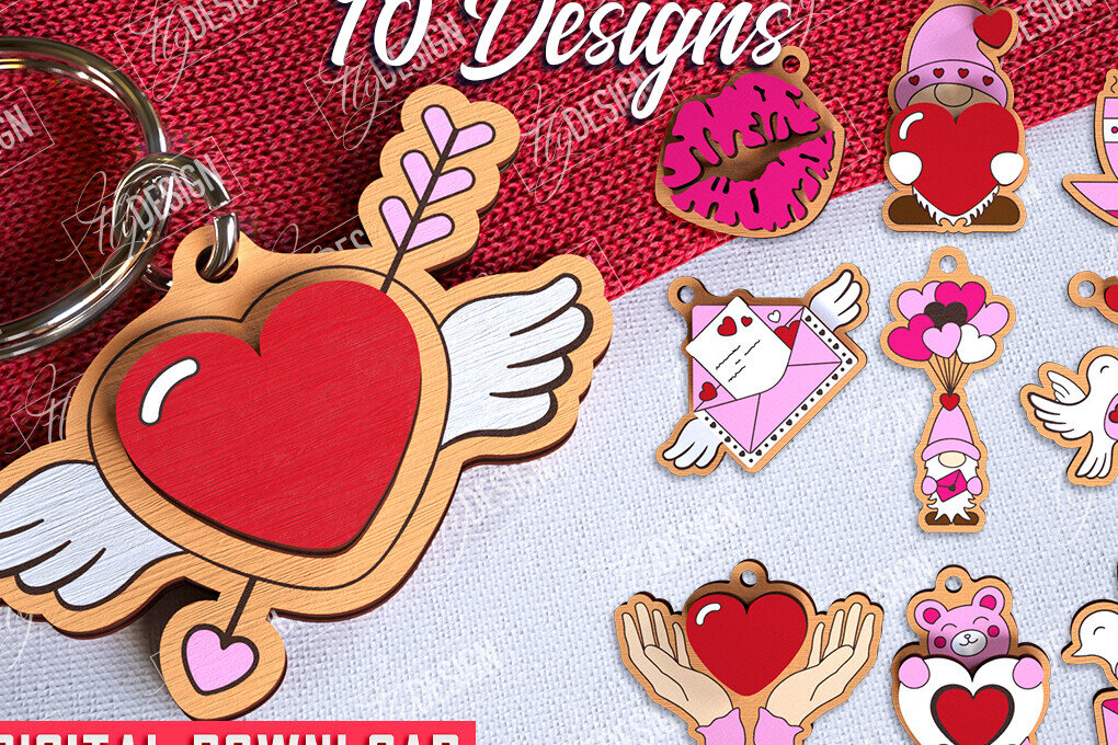 Σετ των 3 Intra απο ξύλο plywood 3mm-4mm πάχος – Πακέτο μπρελόκ για την ημέρα του Αγίου Βαλεντίνου | CNC Δίασταση  5x5 cm INTRAFABR-108905342