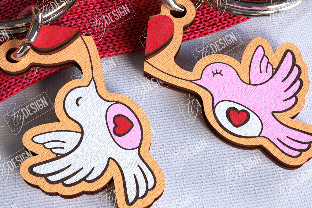 Σετ των 3 Intra απο ξύλο plywood 3mm-4mm πάχος – Μπρελόκ για την ημέρα του Αγίου Βαλεντίνου | Χαριτωμένο  Δίασταση  5x5 cm INTRAFABR-108905150