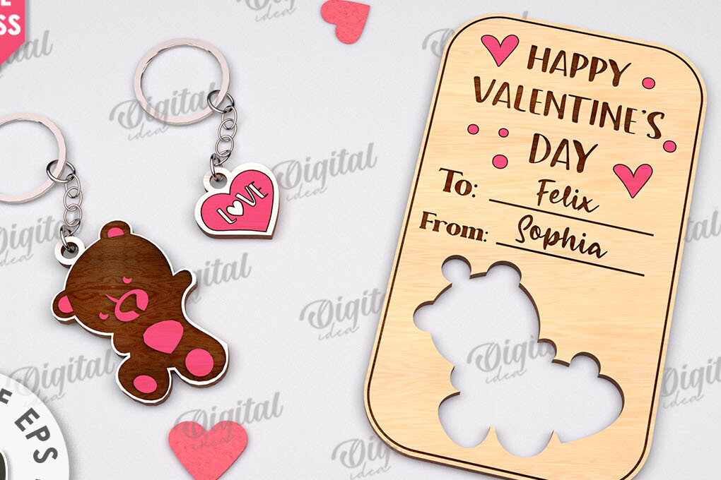 Σετ των 3 Intra απο ξύλο plywood 3mm-4mm πάχος – Μπρελόκ για την ημέρα του Αγίου Βαλεντίνου Δωροκάρτα Laser Δίασταση  5x5 cm INTRAFABR-111208206