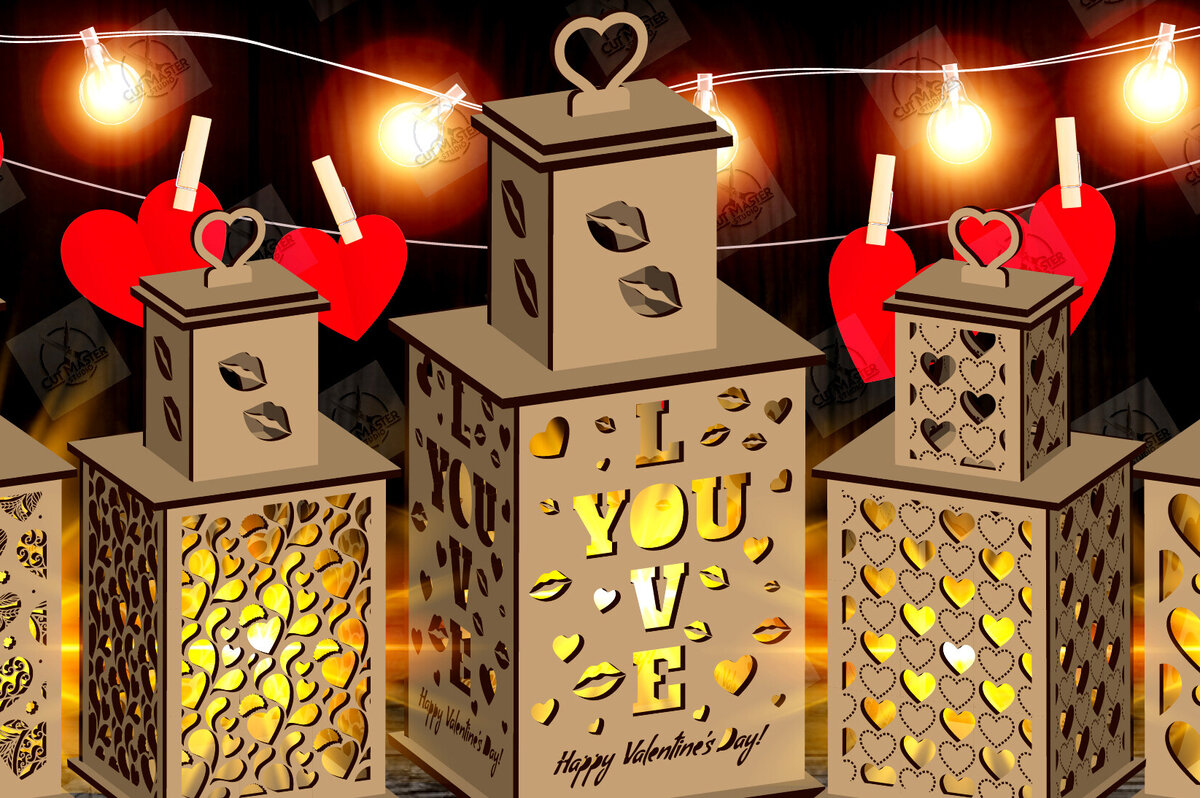 Σετ των 2 Intra απο ξύλο plywood 3mm-4mm πάχος – Πακέτο κοπής φαναριού για την ημέρα του Αγίου Βαλεντίνου Δίασταση  20x20 cm INTRAFABR-115157281