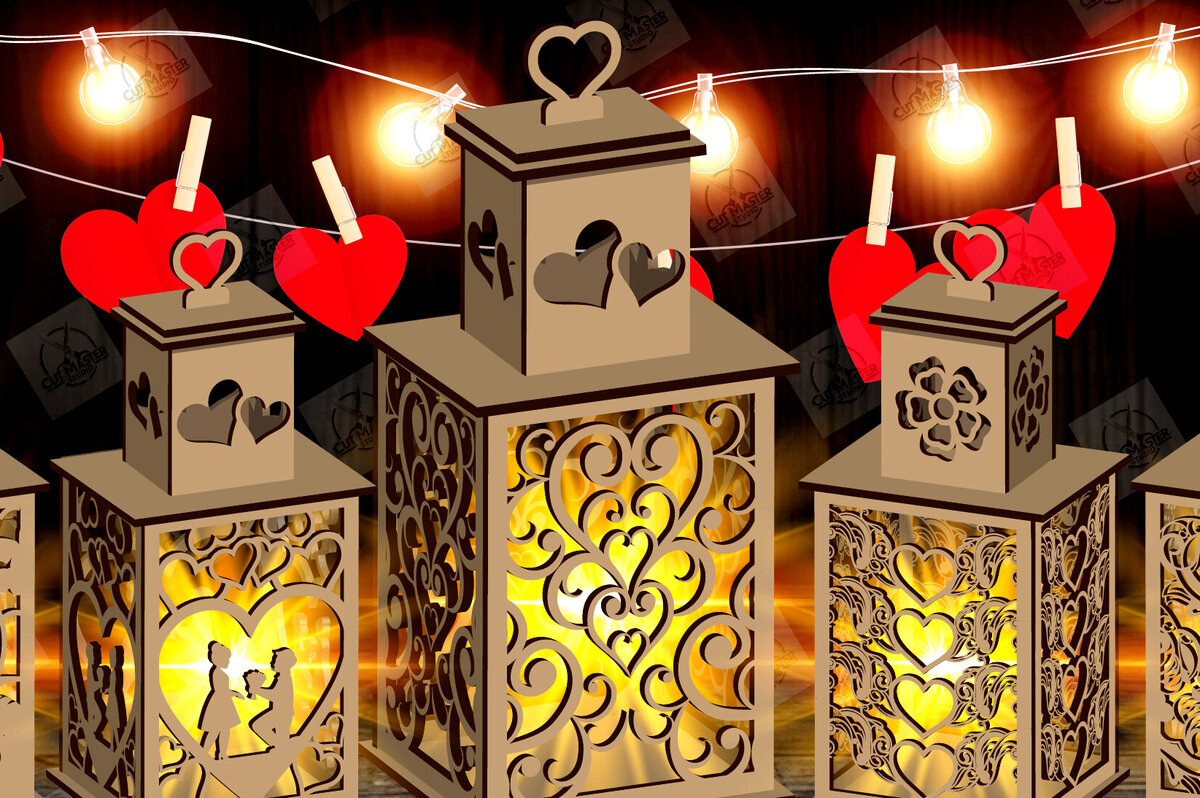 Σετ των 2 Intra απο ξύλο plywood 3mm-4mm πάχος – Πακέτο κοπής φαναριού για την ημέρα του Αγίου Βαλεντίνου Δίασταση  20x20 cm INTRAFABR-115157230