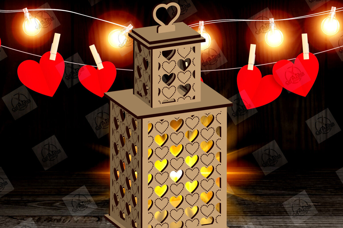 Σετ των 2 Intra απο ξύλο plywood 3mm-4mm πάχος – Φανάρι για την Ημέρα του Αγίου Βαλεντίνου με Δίασταση  20x20 cm INTRAFABR-115157194