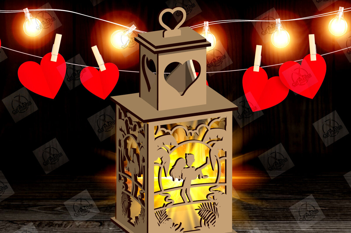 Σετ των 2 Intra απο ξύλο plywood 3mm-4mm πάχος – Φανάρι για την Ημέρα του Αγίου Βαλεντίνου με Δίασταση  20x20 cm INTRAFABR-115156569