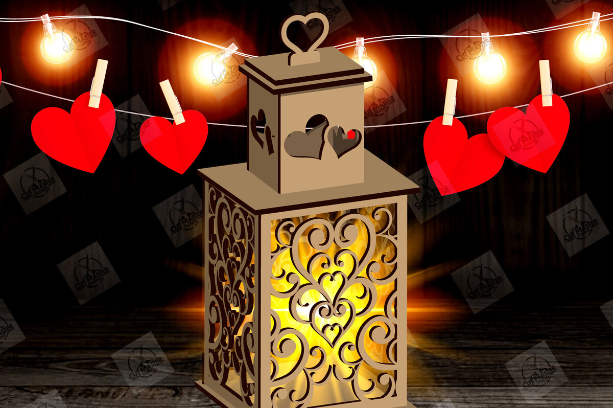 Σετ των 2 Intra απο ξύλο plywood 3mm-4mm πάχος – Φανάρι για την Ημέρα του Αγίου Βαλεντίνου με Δίασταση  20x20 cm INTRAFABR-115156611