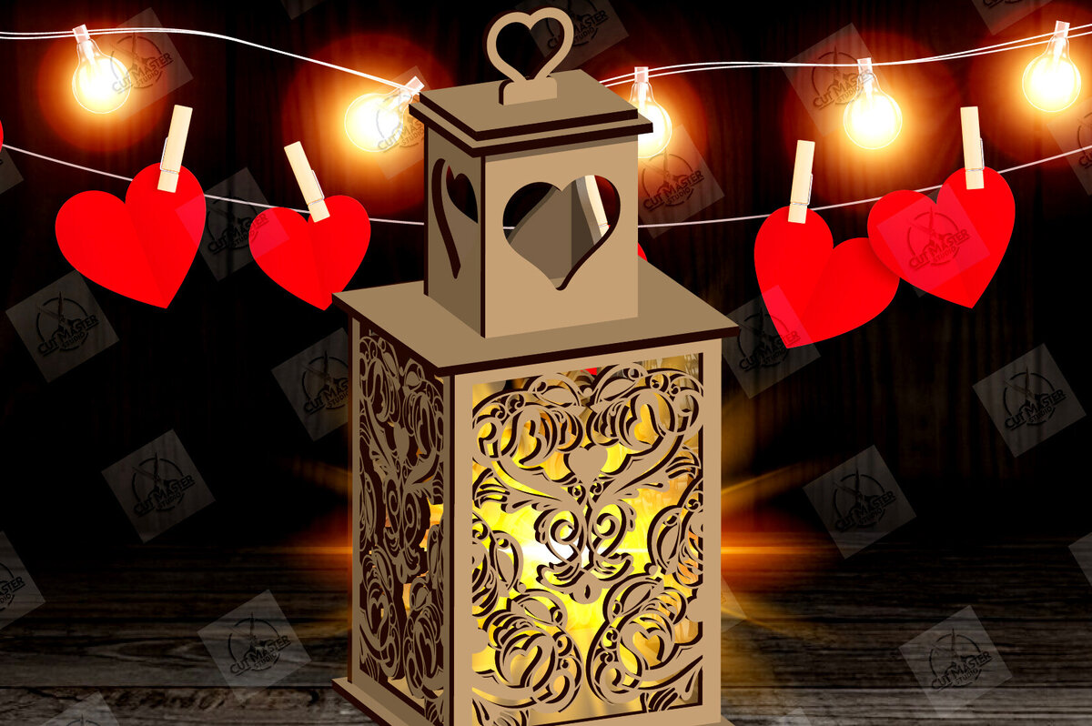 Σετ των 2 Intra απο ξύλο plywood 3mm-4mm πάχος – Φανάρι για την Ημέρα του Αγίου Βαλεντίνου με Δίασταση  20x20 cm INTRAFABR-115156670