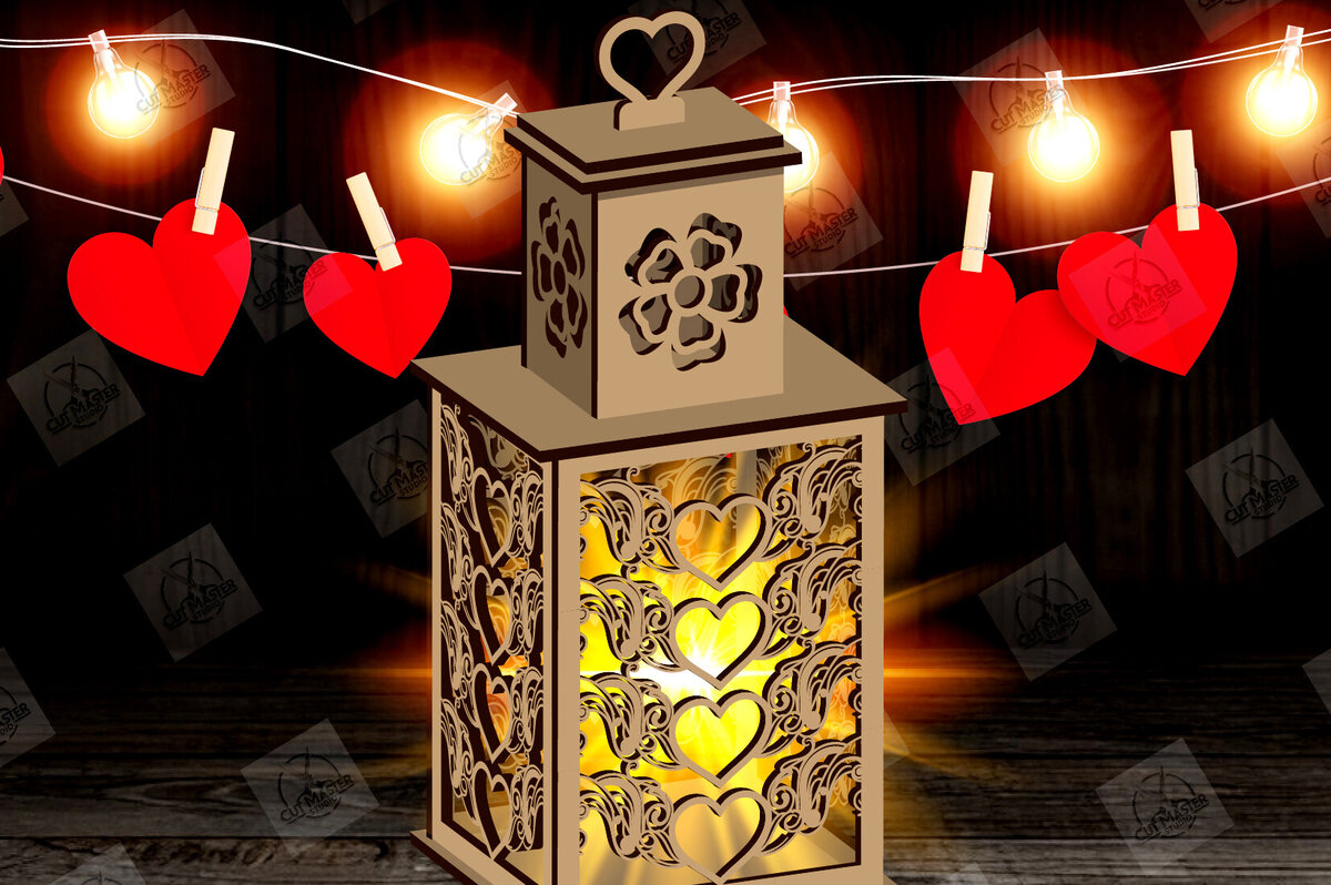 Σετ των 2 Intra απο ξύλο plywood 3mm-4mm πάχος – Φανάρι για την Ημέρα του Αγίου Βαλεντίνου με Δίασταση  20x20 cm INTRAFABR-115156709