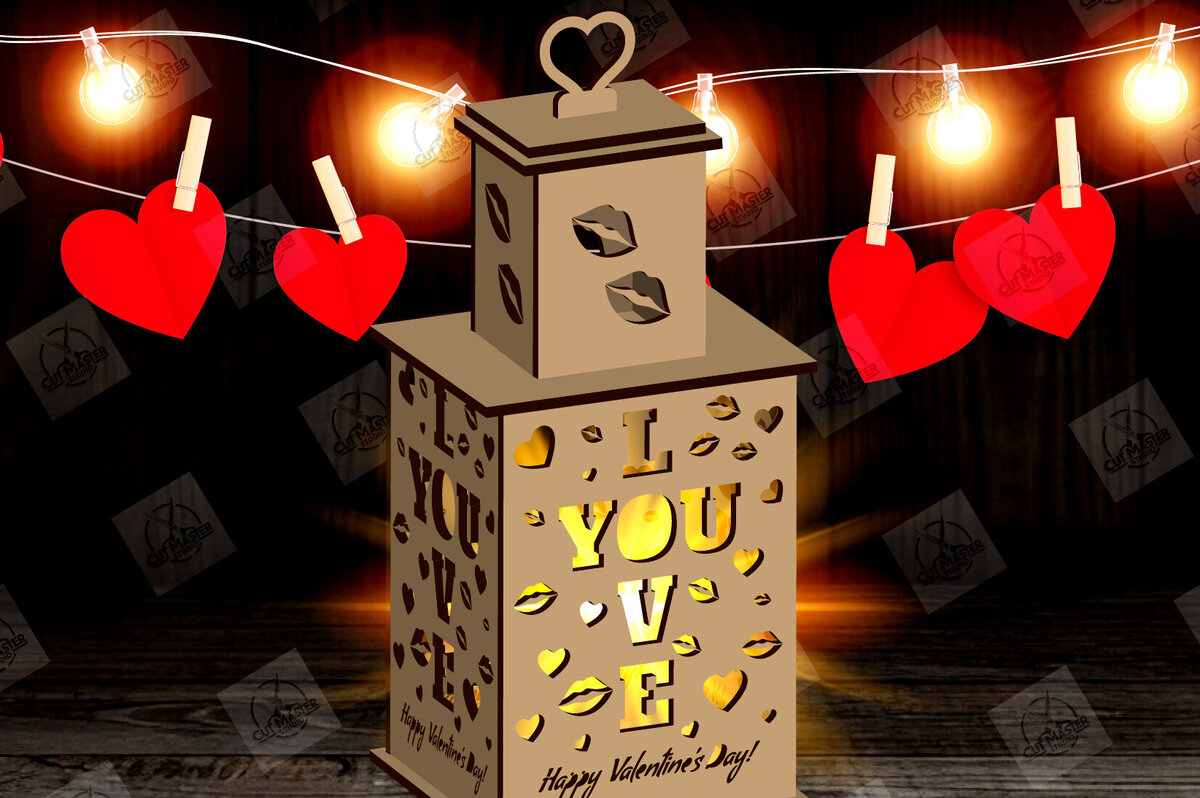 Σετ των 2 Intra απο ξύλο plywood 3mm-4mm πάχος – Φανάρι για την Ημέρα του Αγίου Βαλεντίνου με Δίασταση  20x20 cm INTRAFABR-115157013