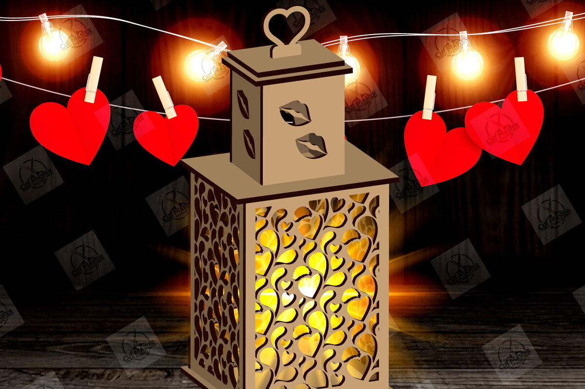 Σετ των 2 Intra απο ξύλο plywood 3mm-4mm πάχος – Φανάρι για την Ημέρα του Αγίου Βαλεντίνου με Δίασταση  20x20 cm INTRAFABR-115157062