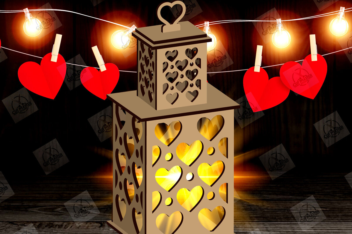 Σετ των 2 Intra απο ξύλο plywood 3mm-4mm πάχος – Φανάρι για την Ημέρα του Αγίου Βαλεντίνου με Δίασταση  20x20 cm INTRAFABR-115157161