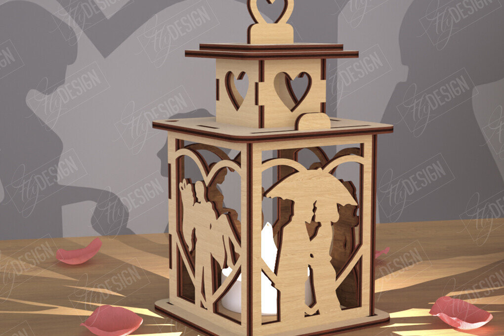 Σετ των 2 Intra απο ξύλο plywood 3mm-4mm πάχος – Φανάρι του Αγίου Βαλεντίνου | Λάμπα σκιών Δίασταση  20x20 cm INTRAFABR-110263271