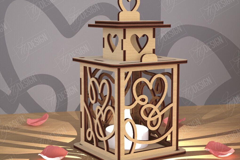 Σετ των 2 Intra απο ξύλο plywood 3mm-4mm πάχος – Φανάρι του Αγίου Βαλεντίνου | Λάμπα σκιών Δίασταση  20x20 cm INTRAFABR-110263273