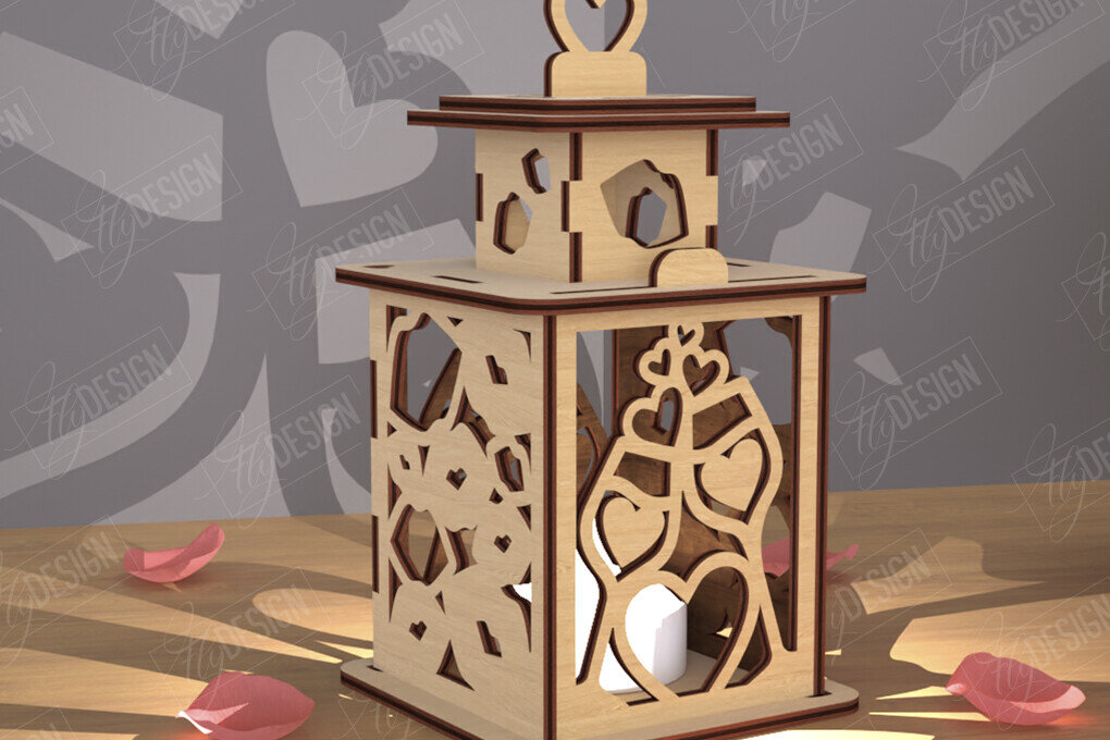 Σετ των 2 Intra απο ξύλο plywood 3mm-4mm πάχος – Φανάρι του Αγίου Βαλεντίνου | Λάμπα σκιών Δίασταση  20x20 cm INTRAFABR-110263279