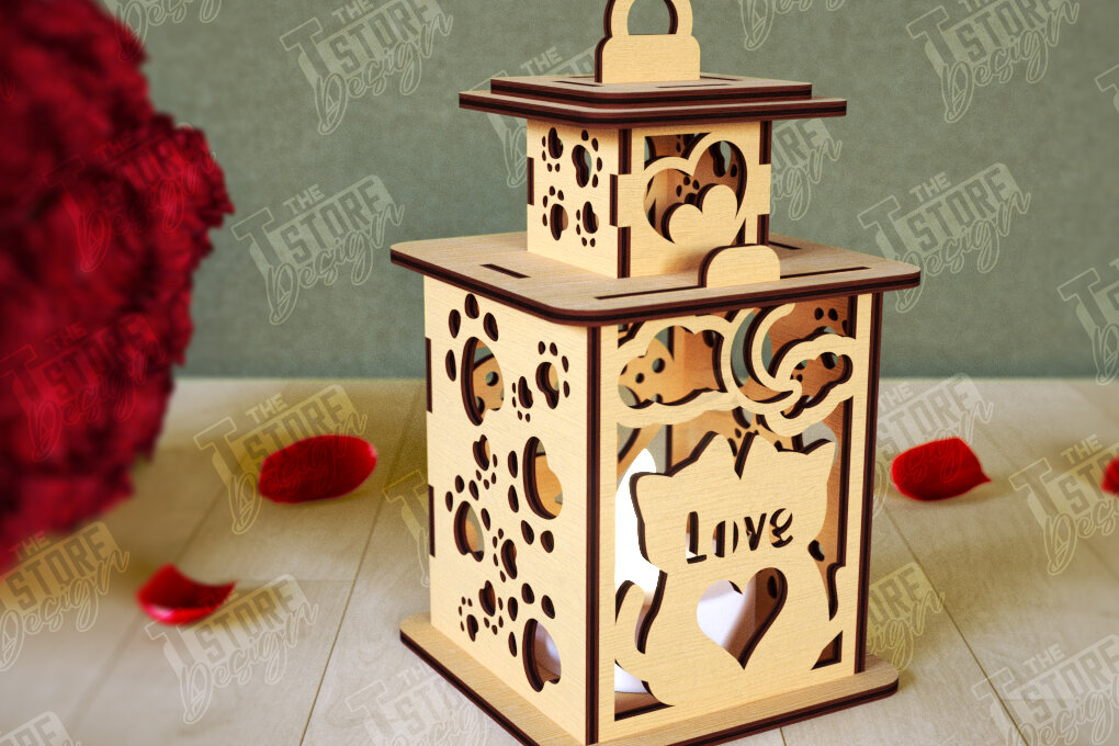 Σετ των 2 Intra απο ξύλο plywood 3mm-4mm πάχος – Φανάρι του Αγίου Βαλεντίνου | Λάμπα σκιών Δίασταση  20x20 cm INTRAFABR-110187569