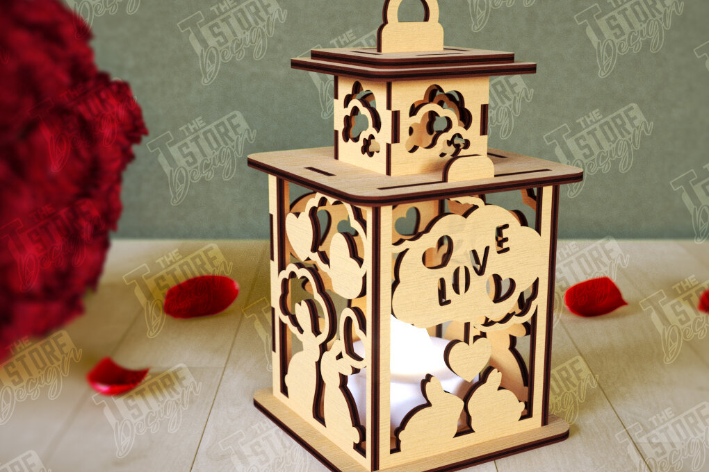 Σετ των 2 Intra απο ξύλο plywood 3mm-4mm πάχος – Φανάρι του Αγίου Βαλεντίνου | Λάμπα σκιών Δίασταση  20x20 cm INTRAFABR-110187573