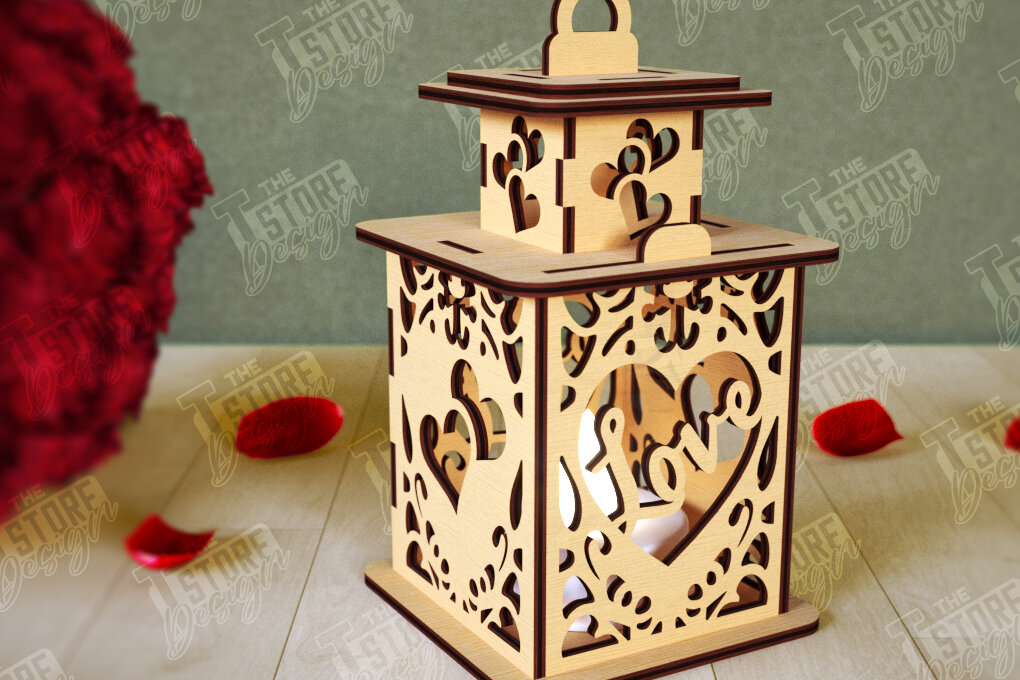 Σετ των 2 Intra απο ξύλο plywood 3mm-4mm πάχος – Φανάρι του Αγίου Βαλεντίνου | Λάμπα σκιών Δίασταση  20x20 cm INTRAFABR-110187576