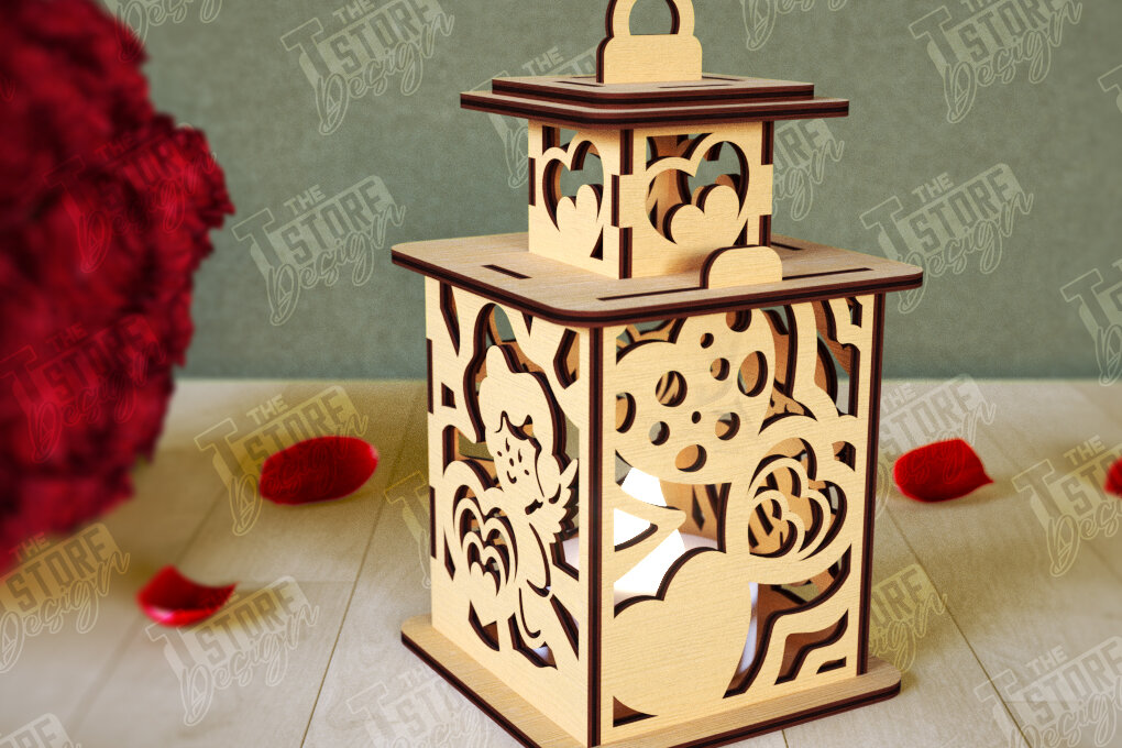 Σετ των 2 Intra απο ξύλο plywood 3mm-4mm πάχος – Φανάρι του Αγίου Βαλεντίνου | Λάμπα σκιών Δίασταση  20x20 cm INTRAFABR-110187583