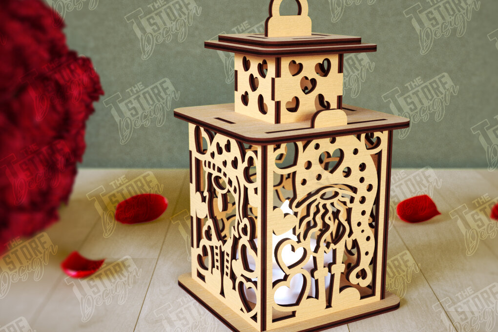 Σετ των 2 Intra απο ξύλο plywood 3mm-4mm πάχος – Φανάρι του Αγίου Βαλεντίνου | Λάμπα σκιών Δίασταση  20x20 cm INTRAFABR-110187592